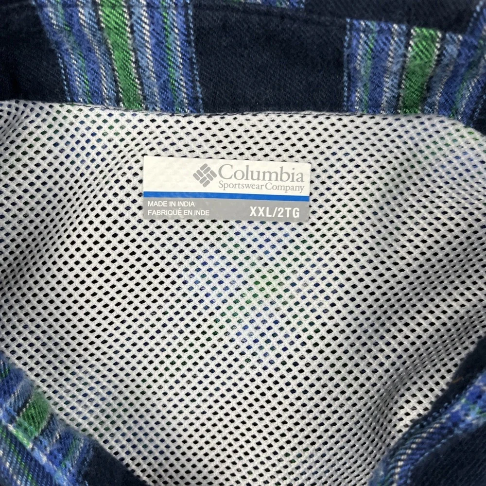 Columbia‎ PFG Pearl Snap Vented Long Sleeve Flannel Shirt Mens XXL Blue Plaid